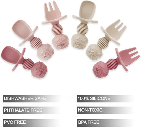PandaEar 6 Pack Silicone Baby Feeding Set, Anti-Choke Self Feeding Utensils for Baby Led Weaning
