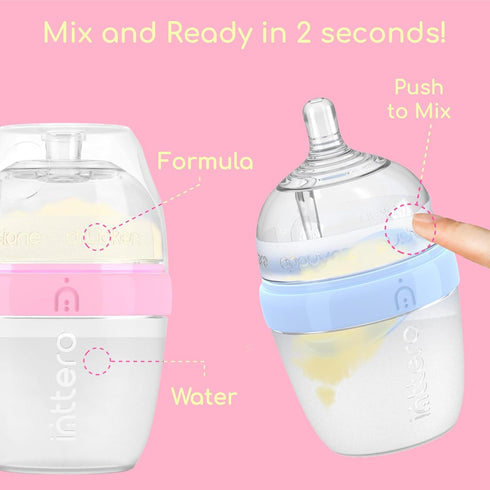 6 Oz (2 Pack), INTTERO Baby Bottles with Built-in Formula Dispenser, Anti-Colic Wide Neck Design for Newborn Feeding