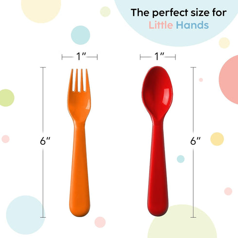 Plastic Toddler Utensils Set of 12, Kids Forks and Spoons, BPA FREE/Dishwasher Safe Brightly Colored Children's Flatware
