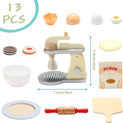 3+ Giant bean Wooden Toy Mixer, Kids Play Kitchen Accessories, Pretend Play Toy Blender for Boys Girls Ages