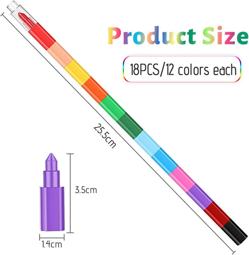 WXJ13 18 Pieces Stacking Crayons, Buildable Crayons, Stackable Colouring Pencils, 12 in 1 Wax Crayons, Building Block Colouring Crayons for Kids Office School Supplies, 12 Colors by WXJ13