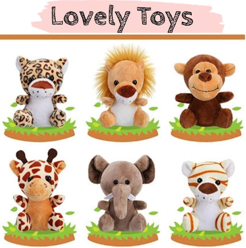 6 Pieces Jungle Stuffed Animal Set - Plush Lion, Elephant, Tiger, Giraffe Toys for Party Theme