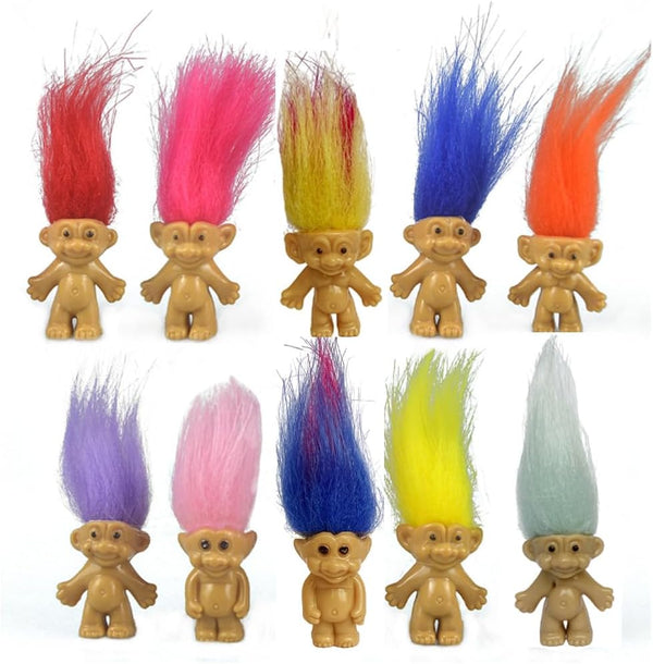 10PCS Mini troll Dolls, Assorted Hair Colors Vintage troll Dolls Action Figures