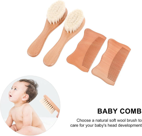 Set 4pcs VICASKY Wooden Comb and Woolen Brush Grooming Kit for Scalp Care Beech Wood Material Gentle Hairbrush and Comb