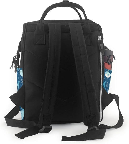 FHEDVBN Backpack Mummy Backpacks Daypack Cute Blue Fish Diaper Bag for Women Multifunction Waterproof for Mom Dad