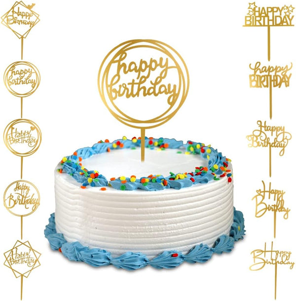 10-Pack Happy Birthday Cake Toppers, Gold Acrylic Cake Supplies, 4inchx6inch