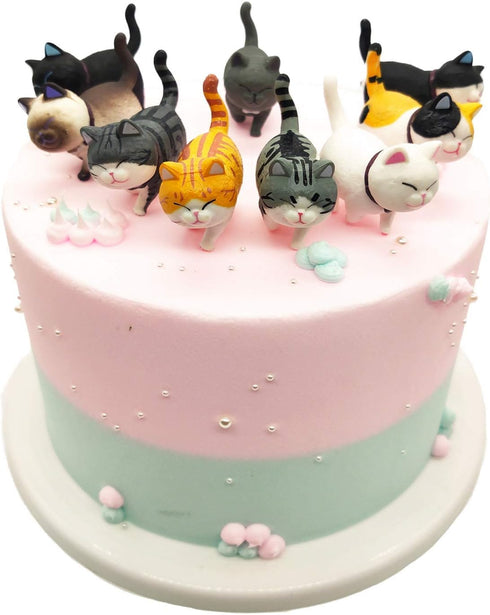 9 Pcs Cute Miniature Cat Figure Toys, Animal Characters Collection Playset, Cake Topper, Plant Decoration