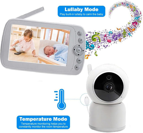 XINYADA App,5-inch 720p 1080p 2-Way Upgraded Smart Baby Monitor with Video and Audio, Dual Mode Remote,Free Smart Phone