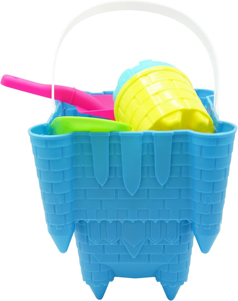 4E's Novelty Beach Toys for Kids with Bag, 17 Pcs Set Castle Beach Bucket with Shovels & Molds for Ages 3-10