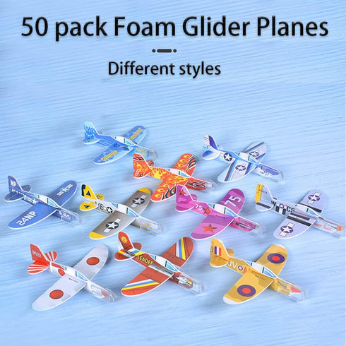 50 Pcs Foam Gliders Planes Toys - Paper Airplane Party Favors, Outdoor Flying Toys, Bulk for Classroom Prizes