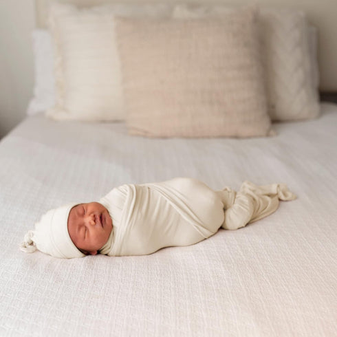 Kloovete 47 47 inches(Natural) Large Jersey Knitted Swaddle Blanket for Baby, Soft Stretchy Receiving Blanket