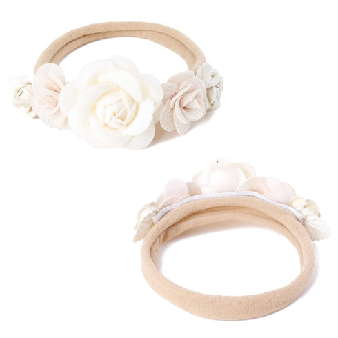 Baby Girl Floral Headband, Nylon Flower Crown Elastic Hairband Set of 3 Hair Accessories Gift for Girls