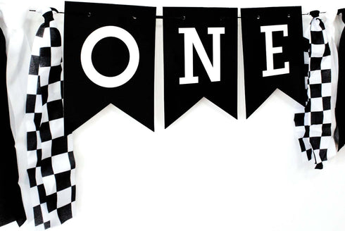 SULICRE 1st Checkered High Chair Banner First Birthday Boy, Race Car BD Decoration, Fast One Theme HighChair Banner