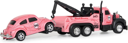 Set 2PCS,City 3-5 4-7 8-12 1:64 Mini Rc Truck,Tow Trucks Toy with Mini Metal Car Service Vehicle Remote Control Tow