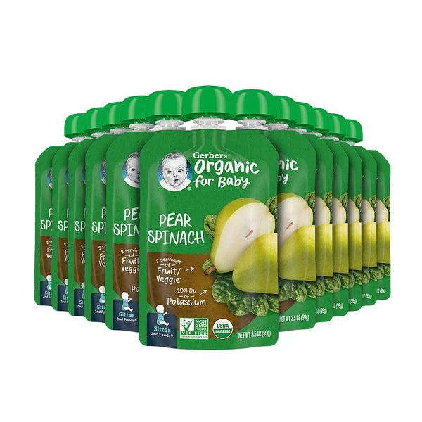 Gerber Organic Baby Food Pouches - 2nd Foods for Sitter, Pear Spinach, 3.5 Ounce (Pack of 12)