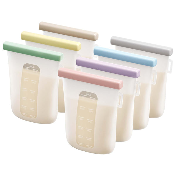 Nuliie 7 Pcs Reusable Silicone Breastmilk Storage Bags, 12oz/360ml Double Leak-Proof, BPA