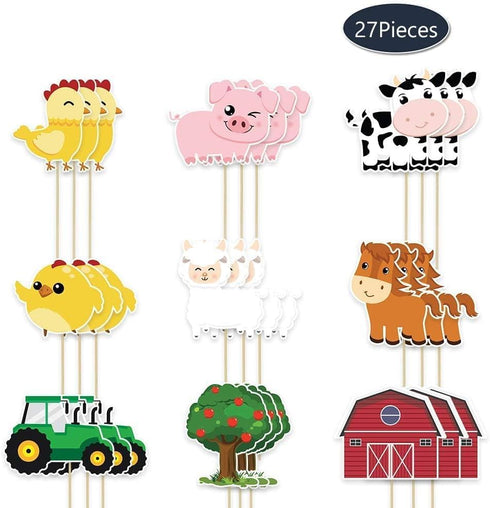 WERNNSAI 27PCS Farm Party Centerpieces - Birthday Party Decorations for Kids Girls, Tractor & Barnyard Cutouts