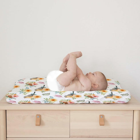 Watercolor Birds Boho Floral Changing Pad Covers, Soft Breathable Cradle & Bassinet Sheets for Baby Boy Girl, 32" x 16"