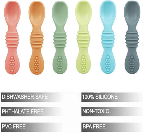 PandaEar 6 Pack Silicone Baby Spoons Self Feeding 6 Months for Toddler - Baby Led Weaning Utensils 6-12 Months - Infant Spoons First Stage - Baby Feeding Essentials - Baby Eating Utensils Set