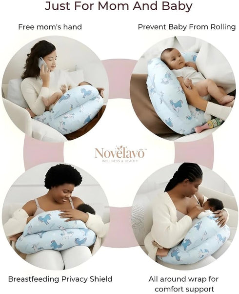 Novelavo Tummy Breastfeeding Pillows for Newborn Support, Nursing Pillow for Comfortable Feeding, Time Pillow for Baby