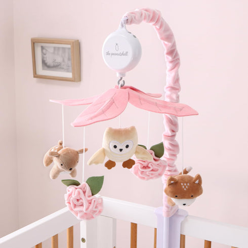 12 The Peanutshell Crib Mobile for Girls - Pink and White Musical Baby Crib Mobile with Lullabies, Forest Baby Little