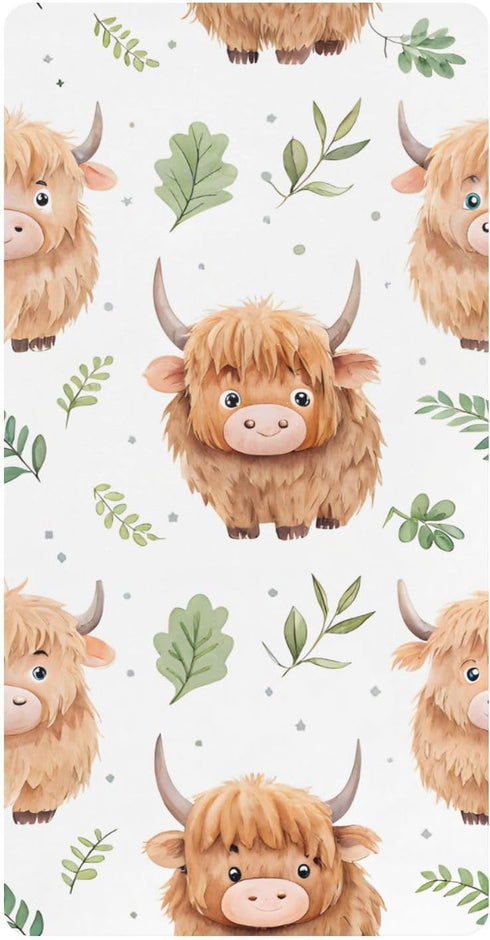 CZXW Cute Highland Calf Crib Sheets Fitted 52" x 28" Natural Cotton Soft