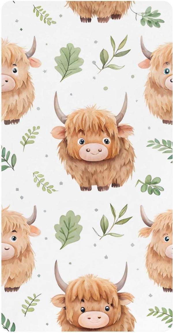 CZXW Cute Highland Calf Crib Sheets Fitted 52" x 28" Natural Cotton Soft