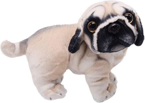 Lifelike 9 Inch Pug Dog Stuffed Animal, Animated Plush Puppy Toy, Super Realistic Gift for Kids