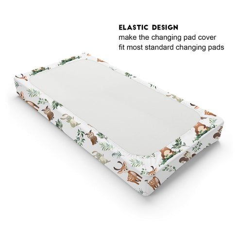 Woodland Animals Boho Leaves Changing Pad Cover, Soft Stretch Fitted Diaper Changing Mat Sheets for Boys Girls, 32" x