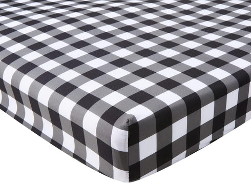 FIGEPO 4 Pack Set Buffalo Check Plaid Neutral Unisex Fitted Baby Crib Sheets for Baby Boys or Girls (Black)