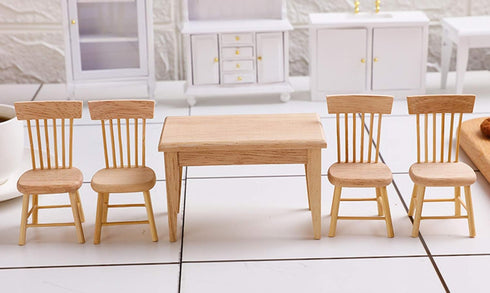 Z MAYABBO Wooden Dollhouse Furniture of Table & Chair, Miniature Dollhouse Accessories of Dining Room - 1/12 Scale