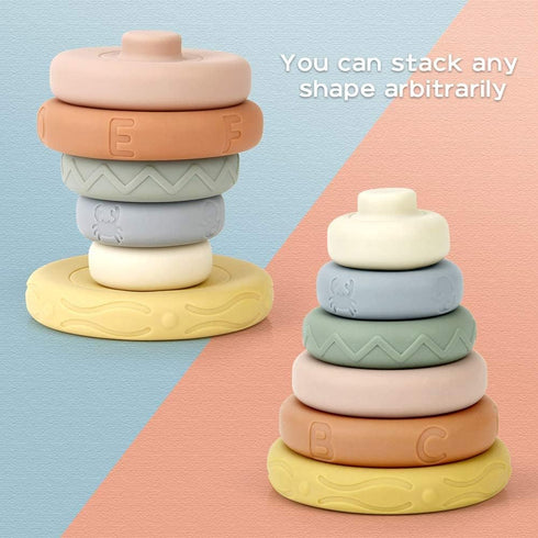 BOBXIN 6 pcs Stacking & Nesting Rings Toy, Soft Circle Stacker, Teethers for Baby, Toddler Learning Toys