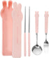 TOPPERFUN 4 PCS Travel Utensils with Case, Portable Stainless Steel Reusable Cutlery Set