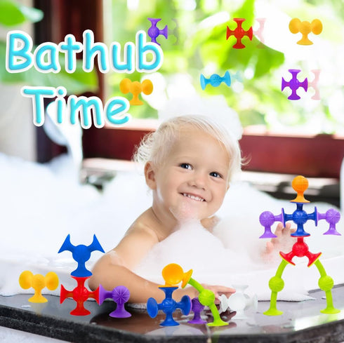 68 Set 3-8 Piece Suction Cup Toys Bath Toys, Construction Silicone Building Blocks Stocking Stuffers DIY Blocks Sucker