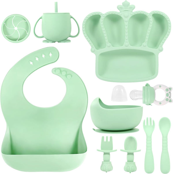 BXLL 10 Pcs Green Silicone Baby Feeding Set - Baby Led Weaning Supplies
