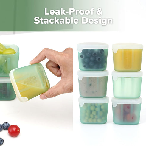 Containers,3 oz Safe,6 Pack,Pea haakaa Mini Meal Silicone Storage Silicone Baby Food Containers with Airtight