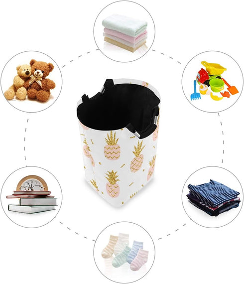 senya Pink Pineapple with Gold Glitter Large Storage Basket, Collapsible Organizer Bin with Handles