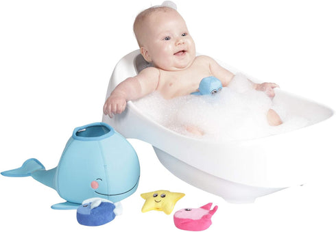 Manhattan Toy Neoprene Whale 5-Piece Floating Spill n Fill Bath Toy with Quick Dry Sponges
