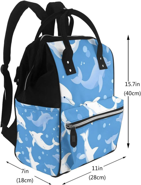 ZSUUGJ Backpack Dolphins Blue Printed Diaper Bag Baby Bag Multi Function Baby Changing Bags For Travel