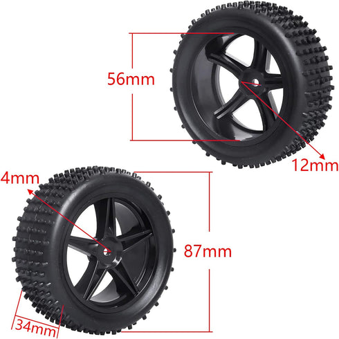12mm Hex Wheels Tires Set (1/10 RC Buggy) - Front & Rear Compatible with Traxxas Bandit Vxl, Non-Glued