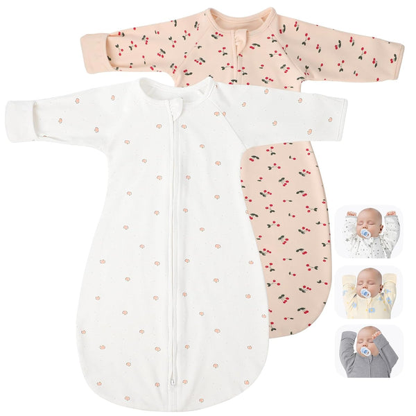 2 Pack Transitional Baby Swadding Sacks with Arms Up Length Sleeves &