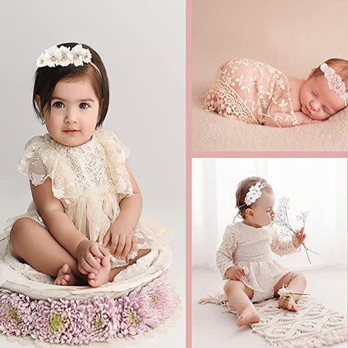 Baby Girl Floral Headband, Nylon Flower Crown Elastic Hairband Set of 3 Hair Accessories Gift for Girls