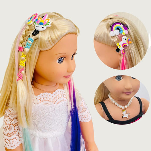 18 inch Doll Hair Accessories - American OG Girl Doll Hair Brush, Rainbow Unicorn Kit, Styling Head for Girls Gifts