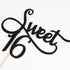 Black Glitter Sweet 16 Cake Topper for 16th Birthday Party Decoration Supplies