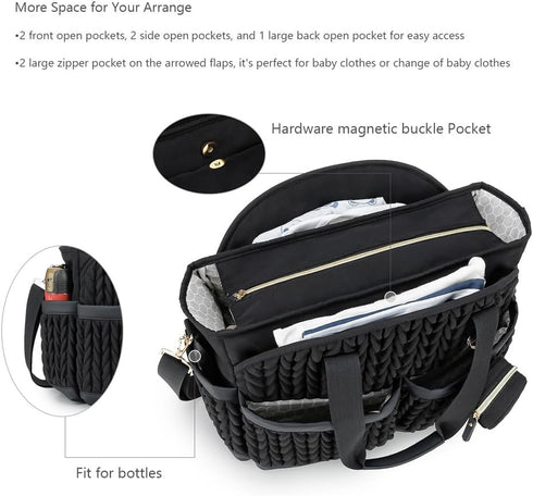 KKTAPOS Diaper Bag Tote, Large Capacity Travel Diaper Bags Tote,Baby Bag with Pacifier Case,Moms Hospital-Ready Diaper