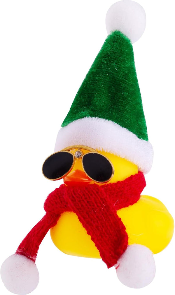 Christmas Rubber Ducks Car Ornaments, Mini Yellow Duck Dashboard Decorations with Hat, Scarf, Sunglasses - 2 Inches (C5)