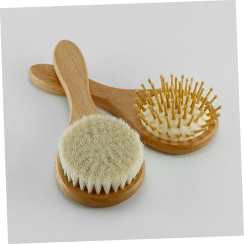 Set VICASKY Wooden Care Brush and Multi-use Woolen Comb for Newborns and Toddlers Gentle Scalp Massager for Healthy