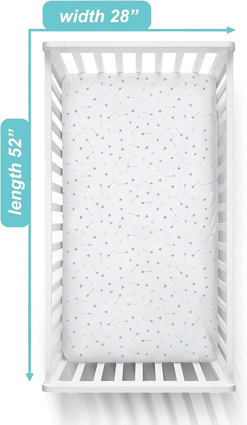 American Baby Company Fitted Crib Sheet, 28" x 52", Soft Breathable 100% Cotton Jersey, Silver Blue Arrow
