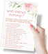 Printed Party Baby Shower Game, Who Knows Mommy Best, Floral, 50 Cards