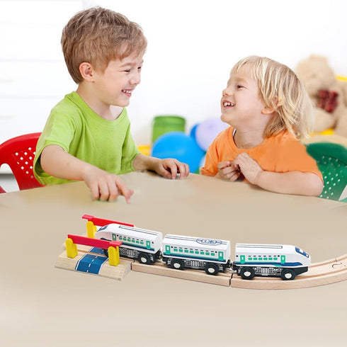 Wooden Bullet Train Cars Track Accessories Set - High-Speed City Train Toys for Boys and Girls